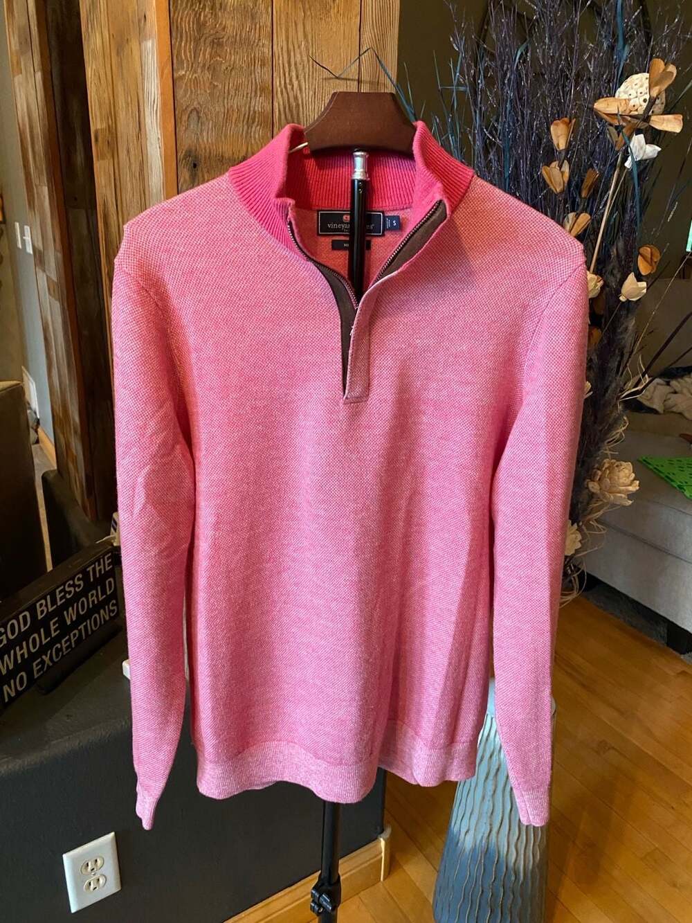 Vineyard Vines Merino Wool Birdseye 1/4 Zip Pullover Sweater Pink Size S